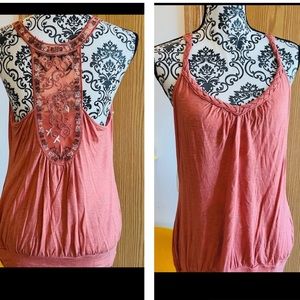 Mine Anthropologie Women’s Orange embroidered lace back tank M